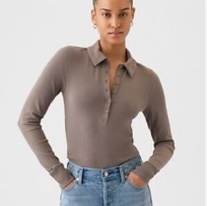 Zara Taupe Long Sleeve Polo Top